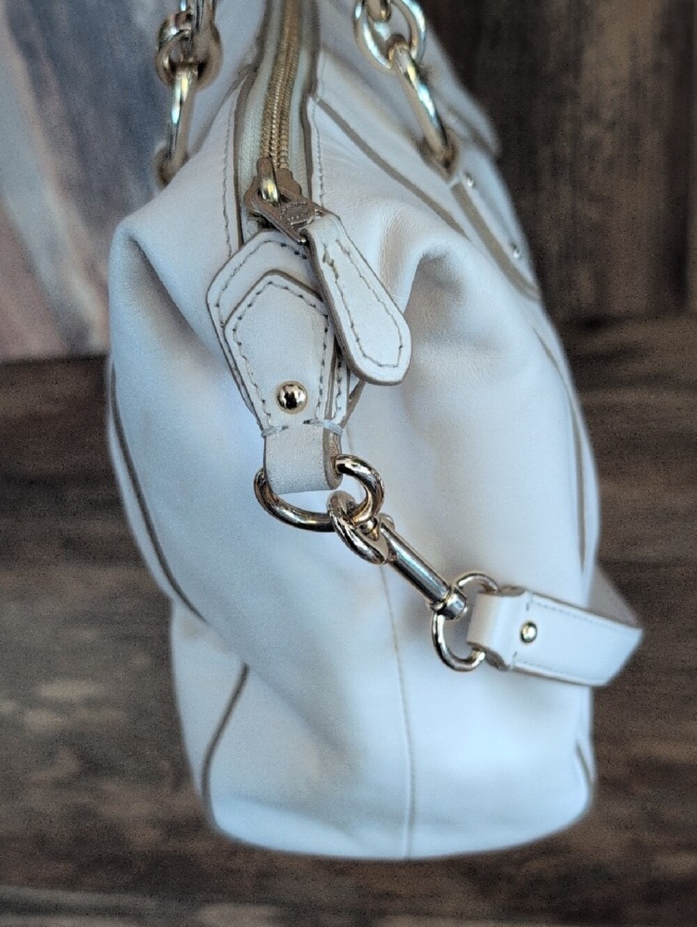 Coach Ivory Off White Colette Pleated Leather Satchel M410 - Picture 8 of 16